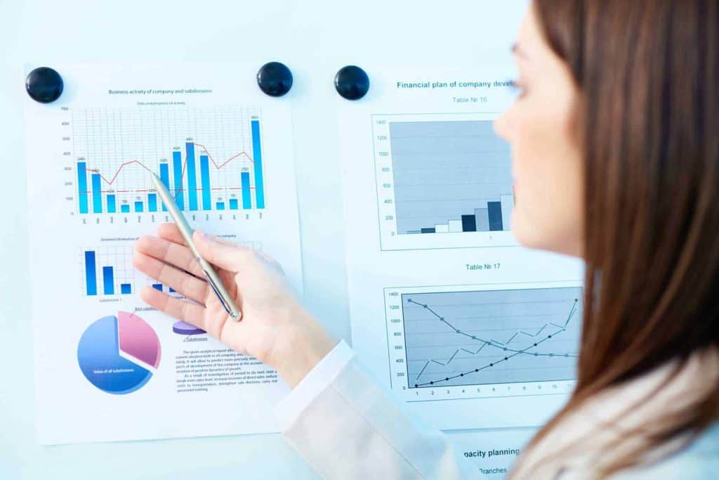 woman studying market analysis